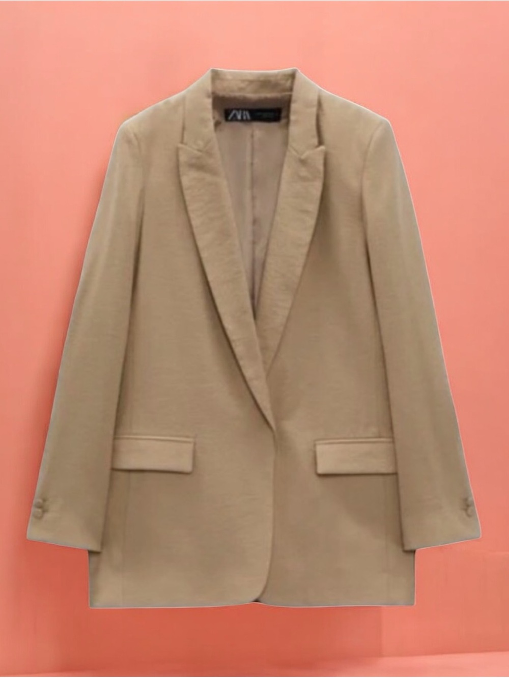 Zara Tan Satin Effect Blazer Open Front Jacket Casual Relaxed Très Chic BNWT